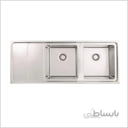 سینک ظرف شویی دو لگنه سینی دار استیل بیمکث کد BS742