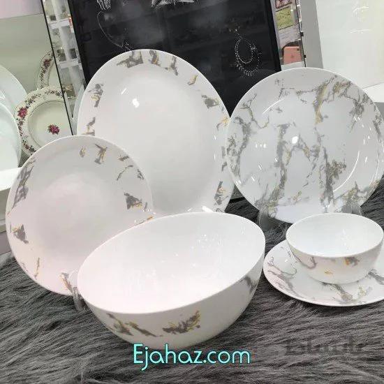 سرویس غذاخوری آرکوپال 26 پارچه گلدن اپال گرد طرح سنگ طوسی