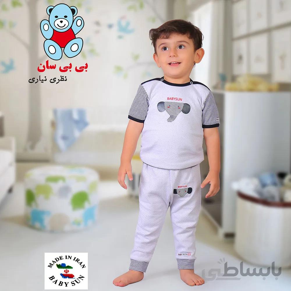 ست تی شرت آستین کوتاه و شلوار نوزادی بی بی سان طرح فیل