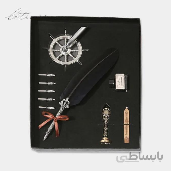 ست کالیگرافی قلم پر طرح کارائیب رنگ مشکی