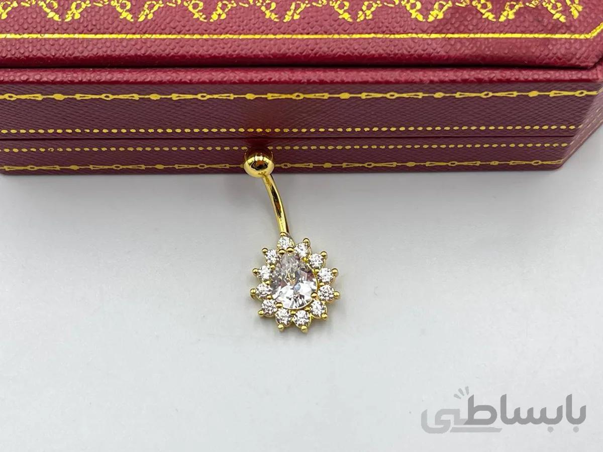 پیرسینگ ناف طلایی نگین دار