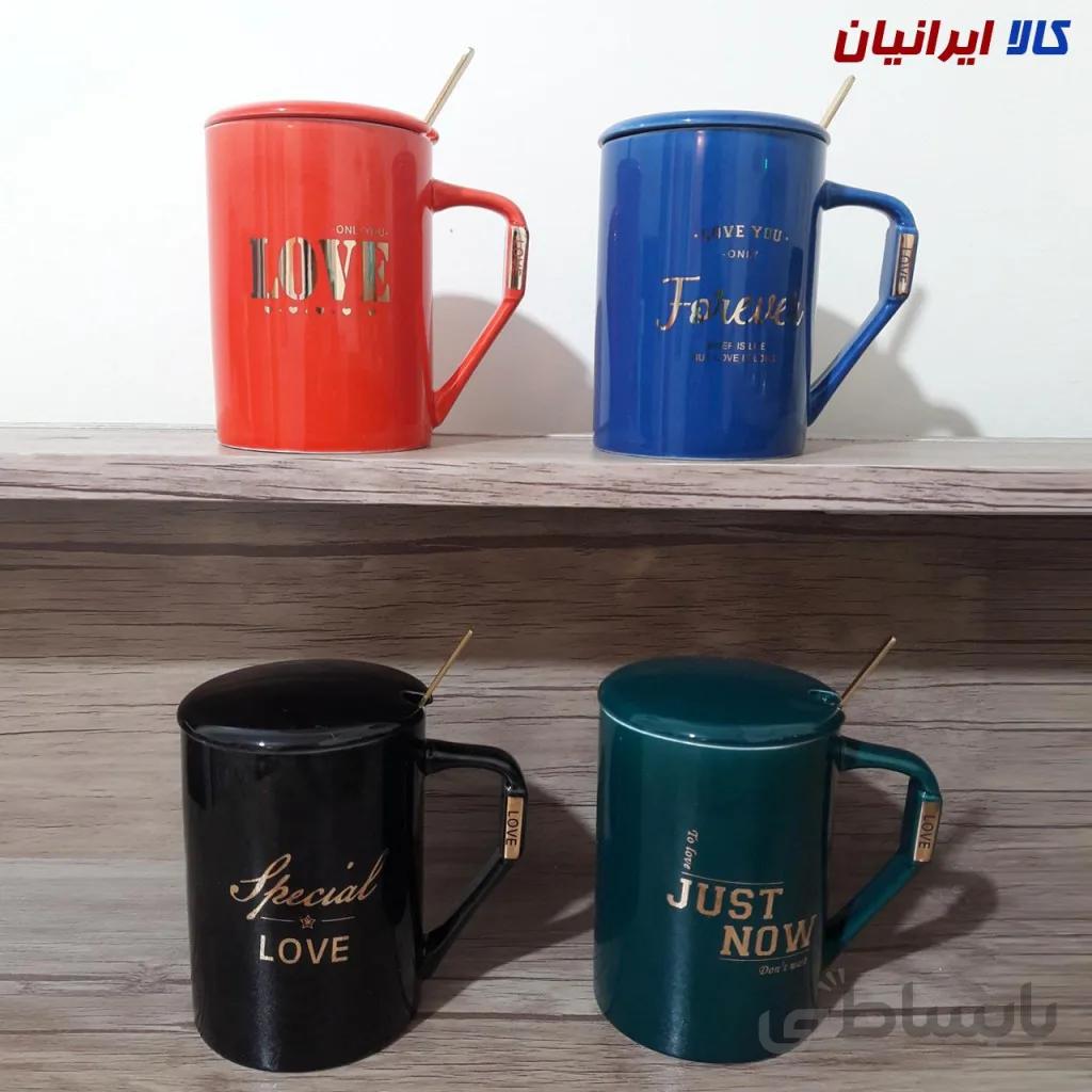 ماگ درب دار با قاشق طلایی مدرن