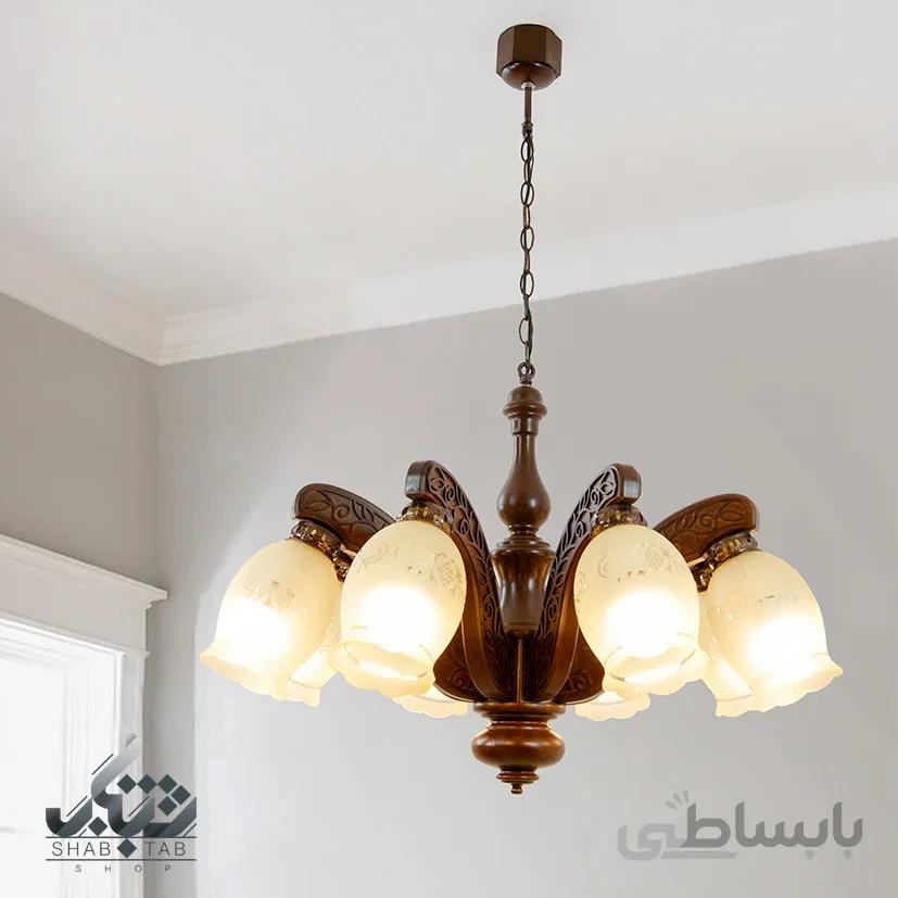 لوستر چوبی مهسا منبت هشت شاخه دارکار کد 277B ا 277B