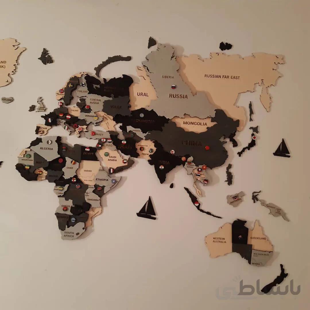 نقشه جهان پازلی طوسی و مشکی