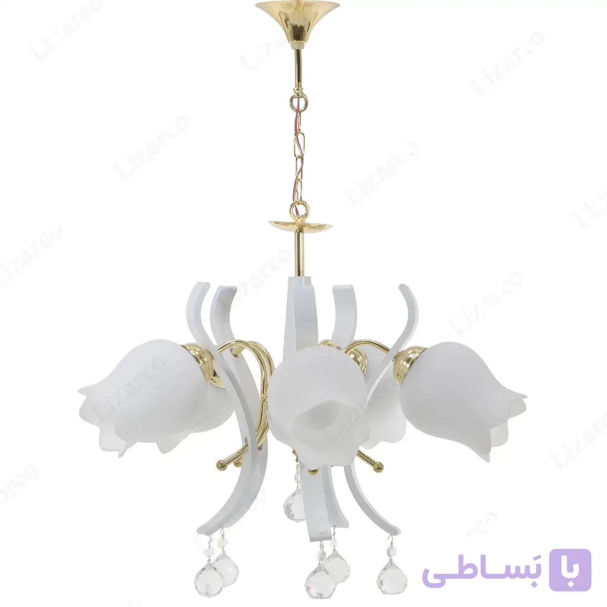 لوستر آویز پنج شاخه سفید طلا کد 502 - متفرقه