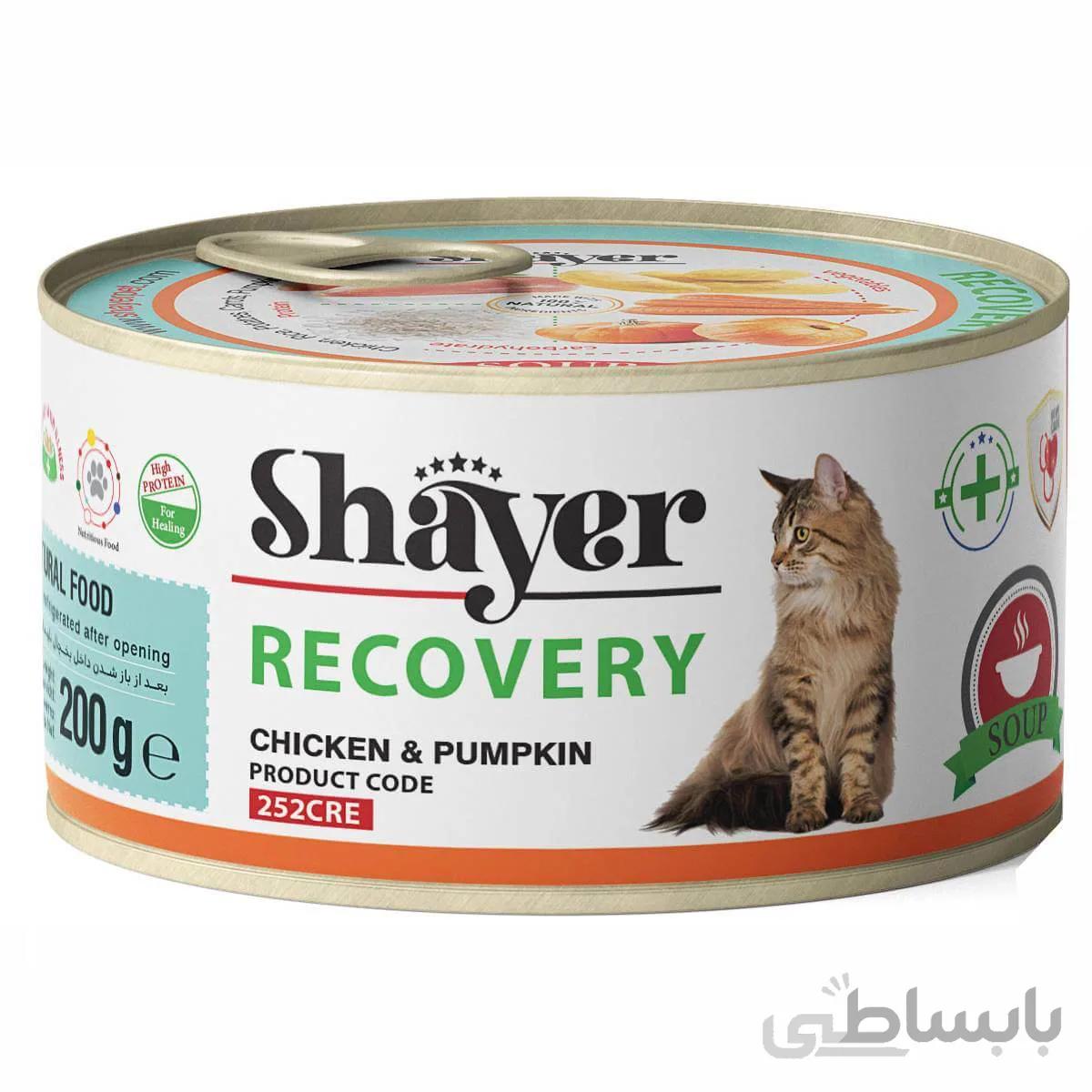 کنسرو ریکاوری گربه شایر طعم مرغ و کدو حلوایی وزن 200 گرم ا Shayer Recovery Chicken and Pumkin 200g