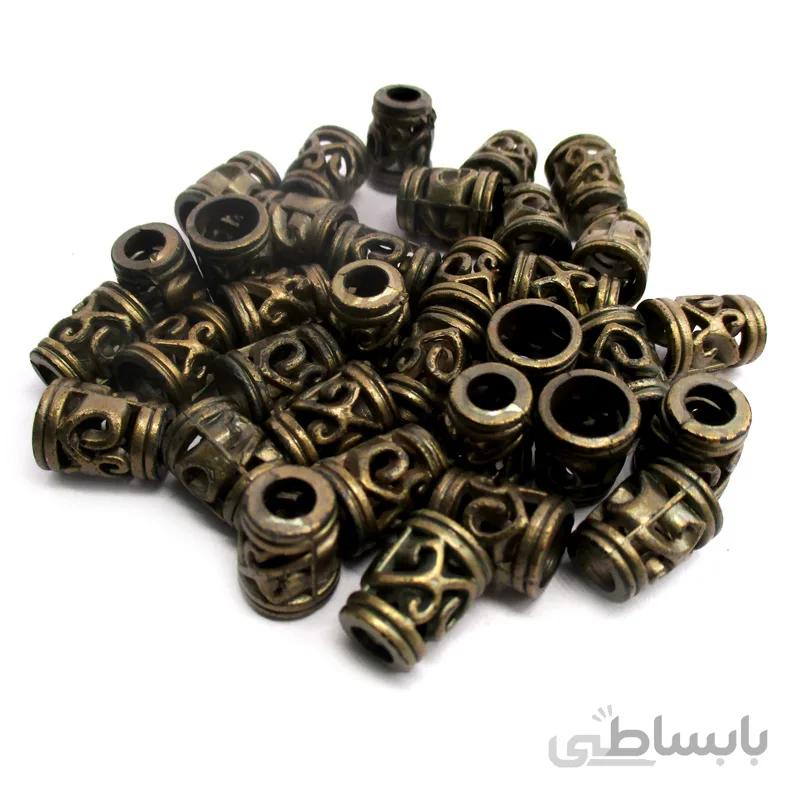 سر منگوله آنتیک مخروطی فلزی توری زیتونی طول 13 میلیمتر بسته 50 عددی