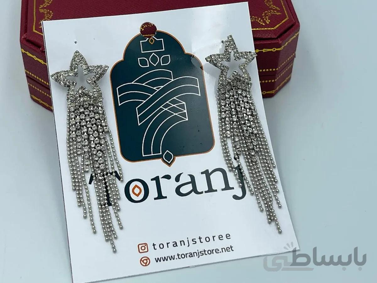 گوشواره ستاره با آویزهای نگین کاری ریش ریشی