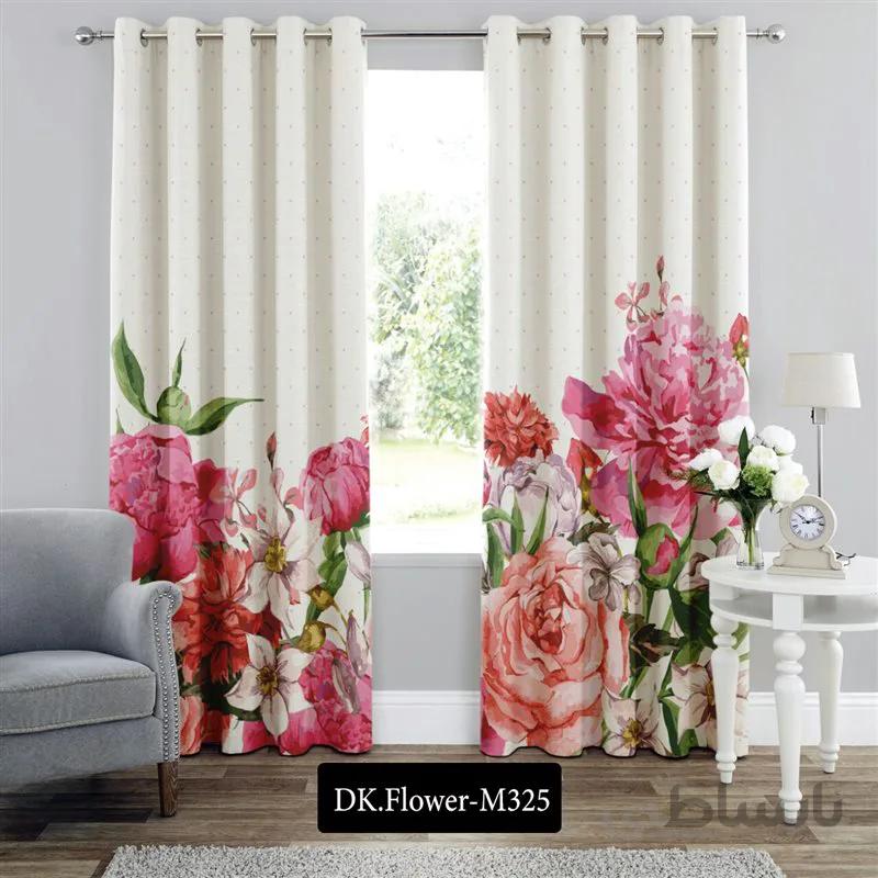 پرده پانچی (هازان و مخمل)کد DK.Flower.M325 طرح گل و منظره باغ گل