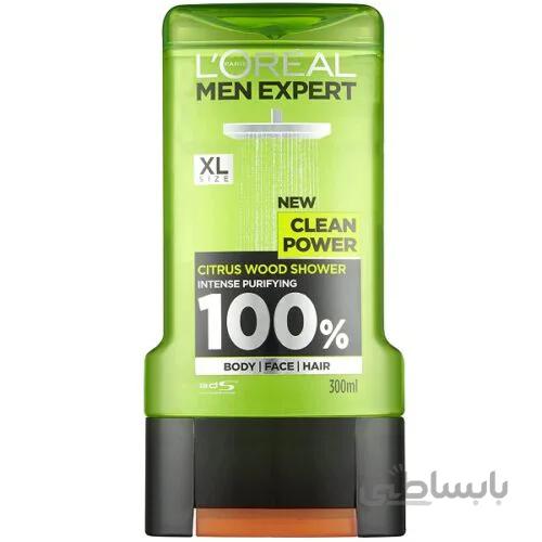 شامپو سر و بدن لورال Loreal اصل انگلیس مدل clean power حجم ۳۰۰ میل ا Loreal Men Expert Clean Power Shower Gel, 300ml
