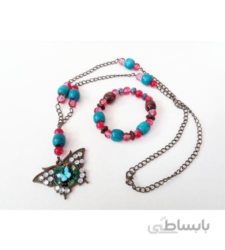 نیم ست گردنبند و دستبند طرح پروانه لبینا کد sn1130