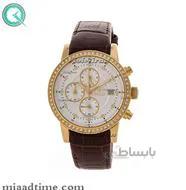 ساعت ویولت Violet زنانه کرنوگراف گرد دور نگین چرمی طلایی صفحه سفید کد 0376/2L