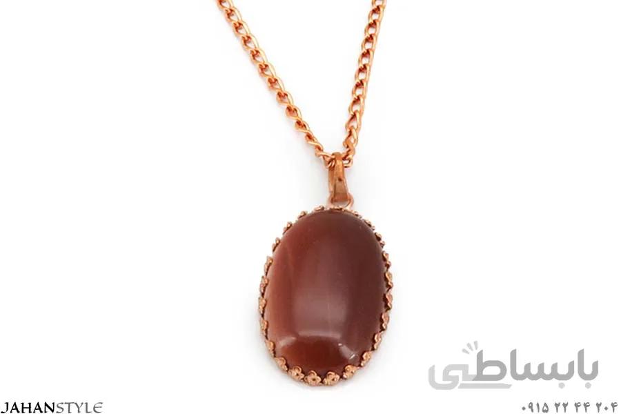 گردنبند مسی دخترانه نگین قهوه‌ای