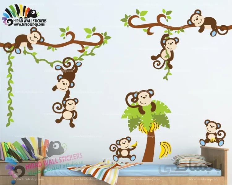 استیکر اتاق کودک شاخه و میمون های بازیگوش پسرانه کد h854