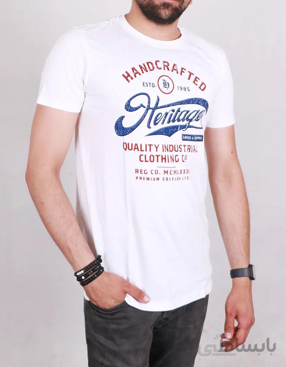تیشرت یقه گرد مردانه سفید مدل Hand Craft