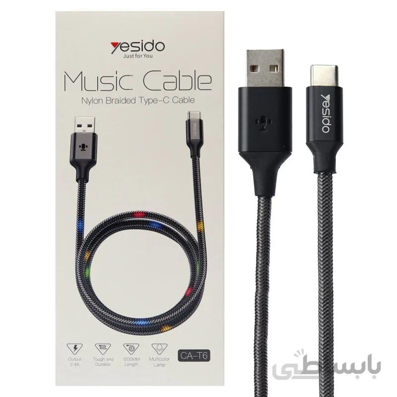 کابل Yesido CA-T6 2.4A 1.2m Type-C ا Yesido CA-T6 Type-C Cable