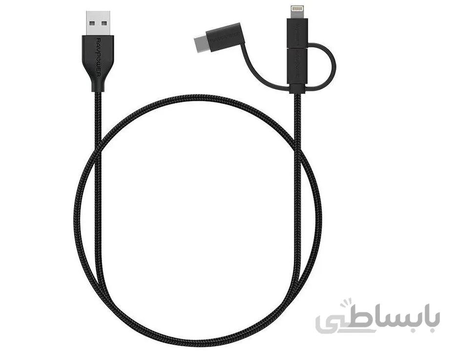 کابل تبدیل USB به لایتنینگ/ USB-C/ microUSB راو پاور مدل RP-CB021 طول 0.9 متر