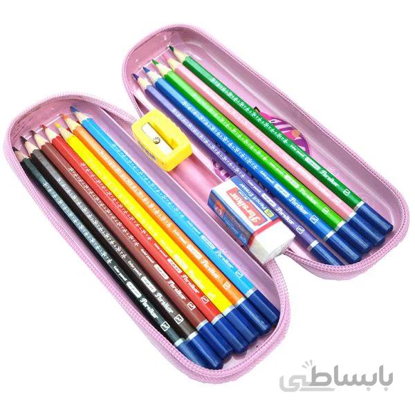 مداد رنگی پارسیکار ۱۲ رنگ زیپی با وسایل
