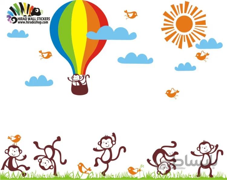 استیکر اتاق نوزاد بالن و میمون ها کد h029