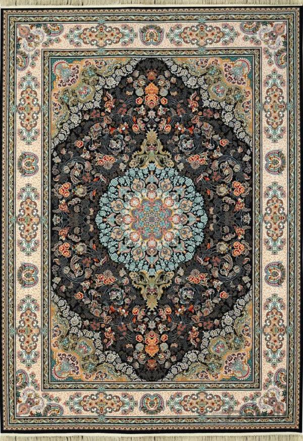 فرش کاشان رز باران سرمه ای 1000 شانه