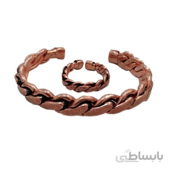 ست دستبند و انگشتر مسی مدل بافت پهن کد JW12.2