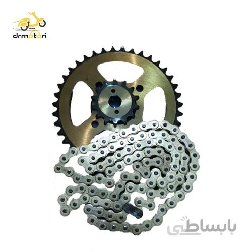 ست دنده زنجیر پالس UG4 دنده عقب و جلو و زنجیر طلایی فولادی