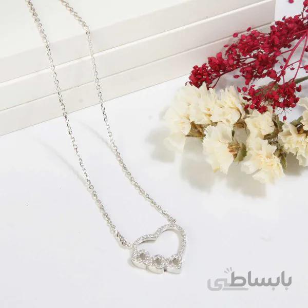 گردنبند نقره زنانه طرح قلب سه الماس