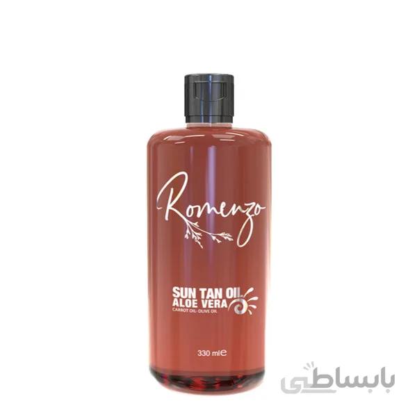 روغن برنزه کننده ویتامینه با SPF 4 حاوی عصاره آلوئه ورا رومنزو 330 میل ا ROMENZO Sun Tan Oil 330ml