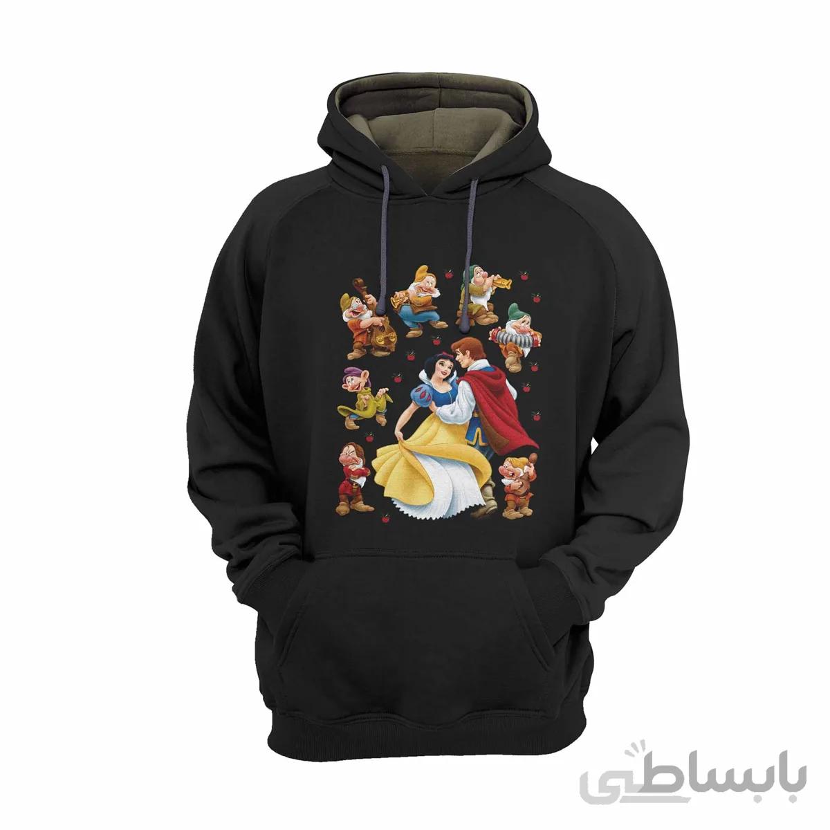 هودی مشکی طرح انیمیشن سفید برفی و هفت کوتوله Snow White and the Seven Dwarfs کد KCT10452