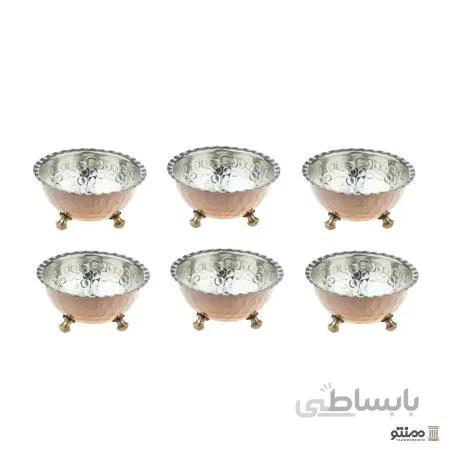 کاسه پیاله پایه دار مسی طرح کنگره مجموعه 6 عددی
