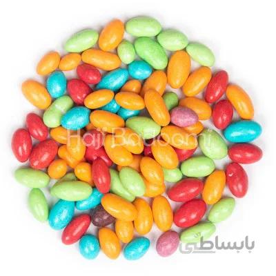 دراژه کشمشی رنگی با روکش شکلات سفید