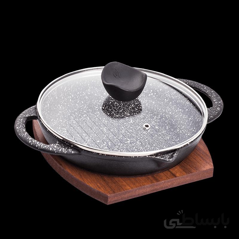 تابه استیک چدنی 24 دو دسته دربدار با زیره چوبی مدل تیام نالینو