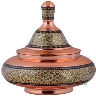 بشقاب پرنده مسی خاتم کاری اثر آقاجانی ارتفاع 20 سانتی متر کد C-494