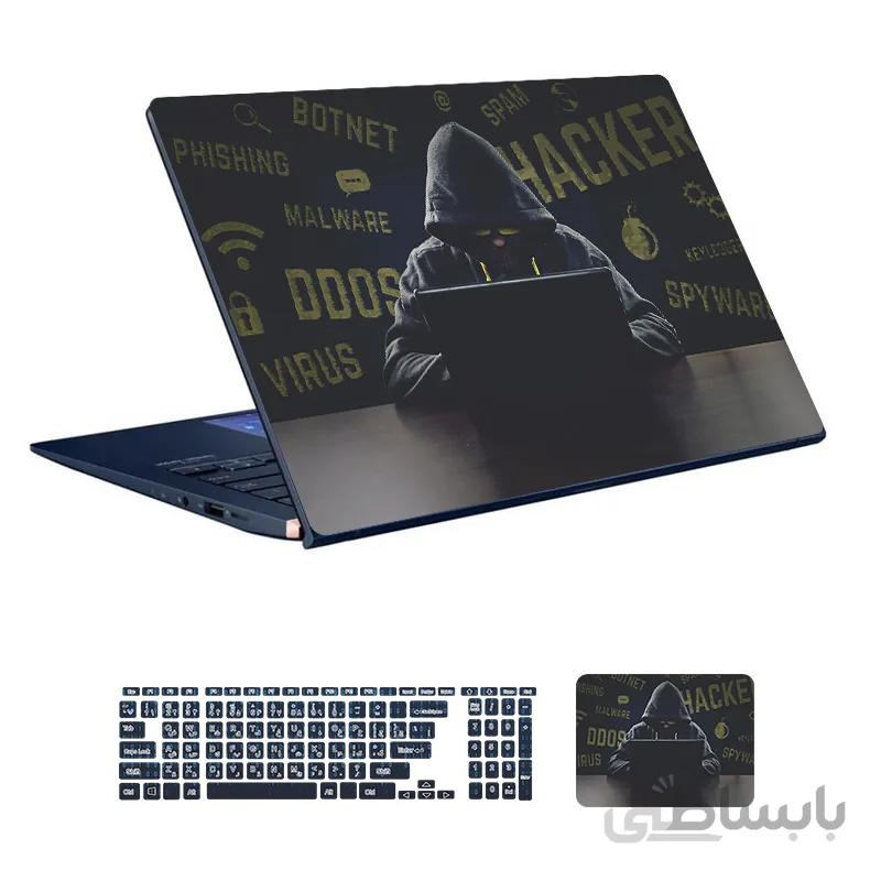 اسکین لپ تاپ طرح Hacker کد ۱۱ به همراه استیکر کیبورد