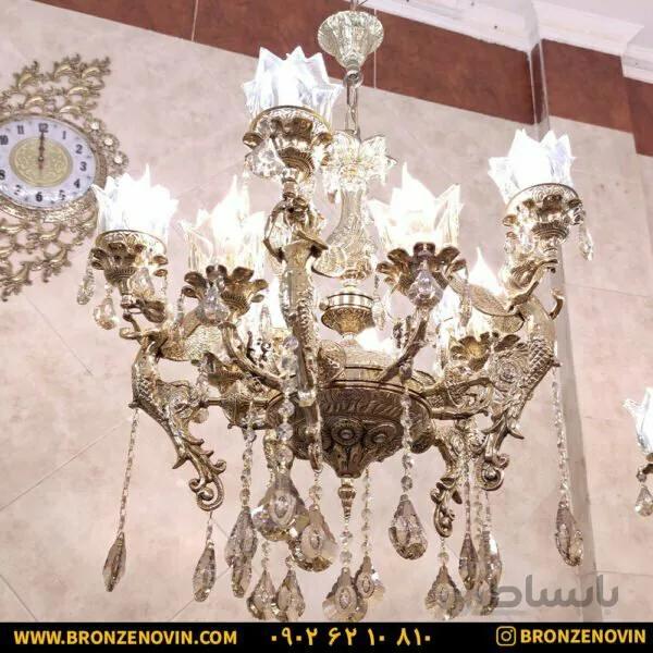 لوستر برنزی فرشته ۵ شاخه ۱۰ شعله کد ۶۱۲