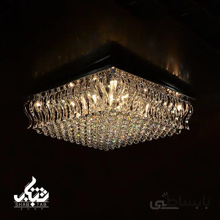 لوستر سقفی SMD کریستالی مربع کروم 6638 فرم 80 کد12