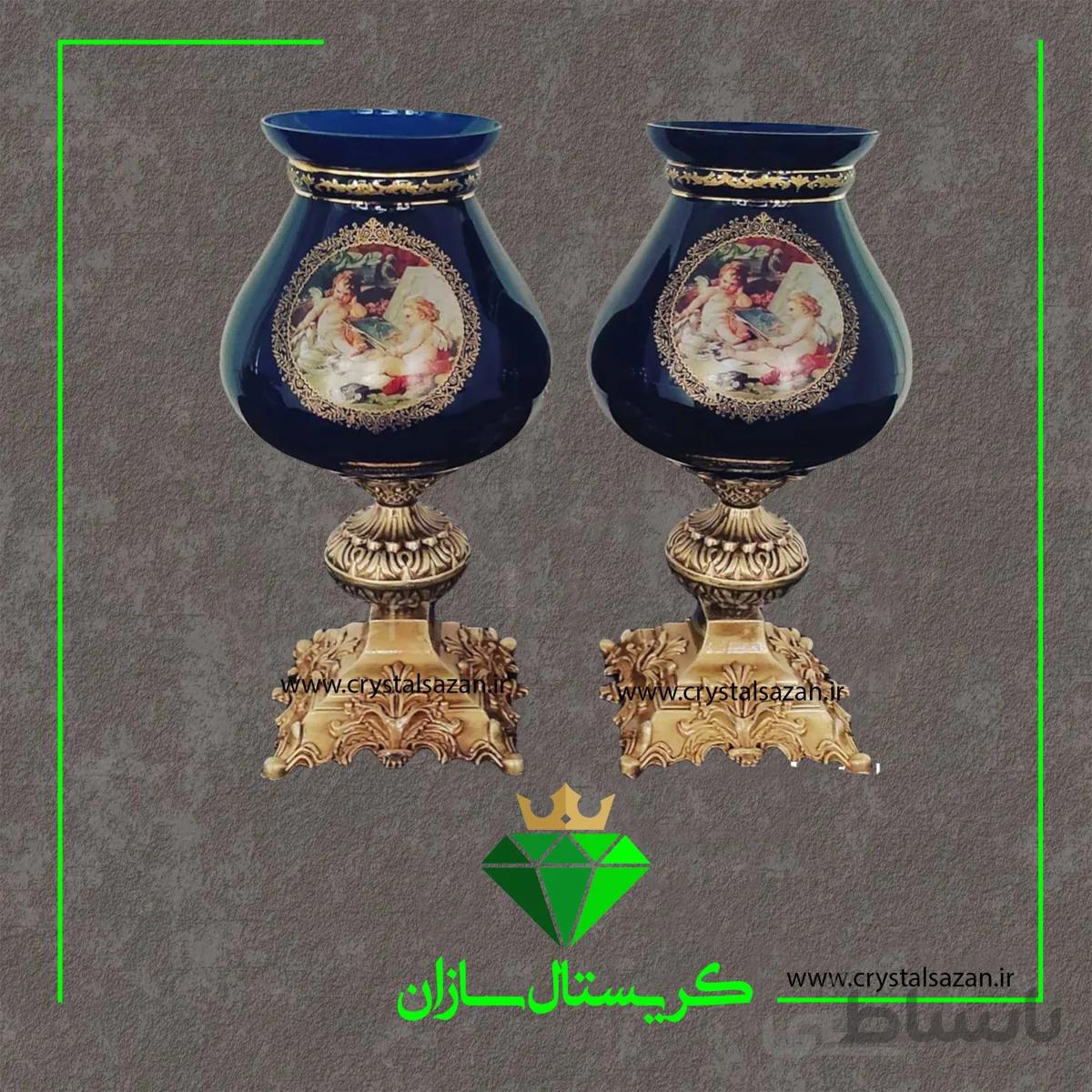 چراغ رومیزی کریستال سازان مدل فانوس سرمه ای رنگ کد CH1298
