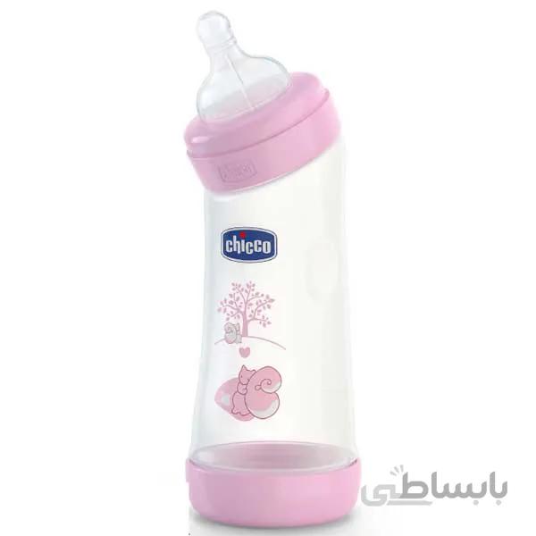 شیشه شیر ضد نفخ چیکو با سری سیلیکونی صورتی 250 میلی لیتر Chicco