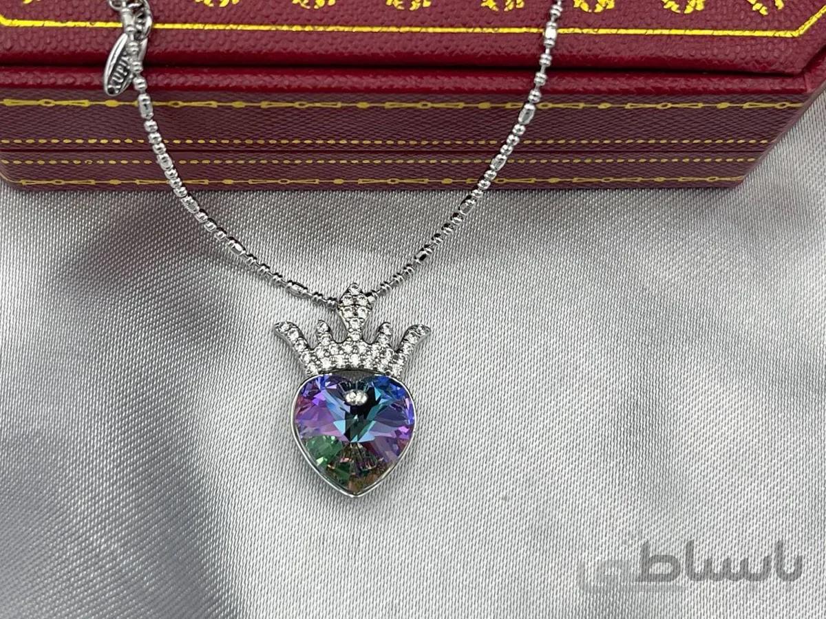 گردنبند سواروفسکی صورتی با تاج پرنسس