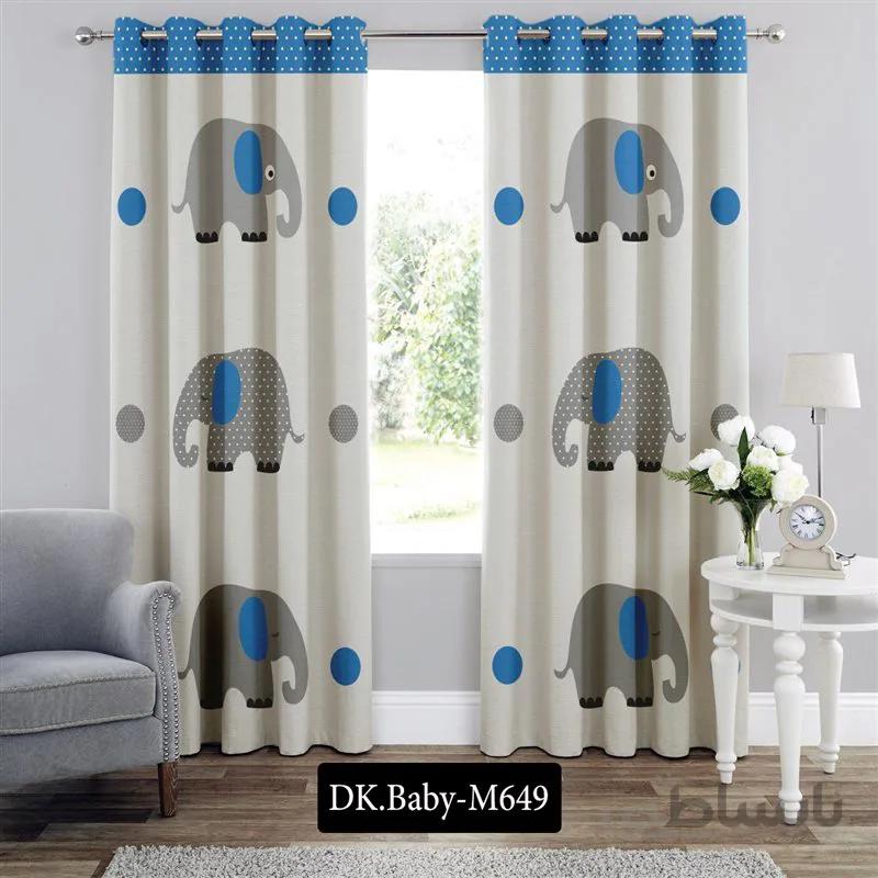 پرده پانچی (هازان و مخمل)کد DK.Baby.M649 طرح نوزادی فیل های آبی