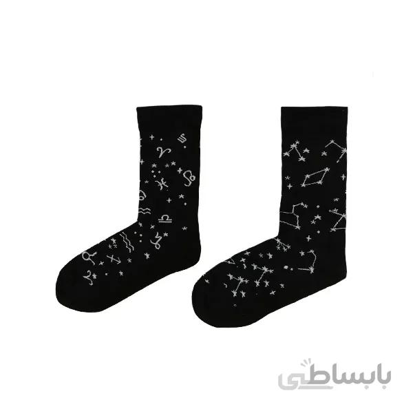 جوراب ساقدار زنانه مشکی شیک طرح آسمان شب کد PH484