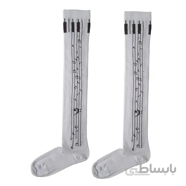 جدیدترین جوراب بلند فانتزی زنانه سفید طرح پیانو کد ph276