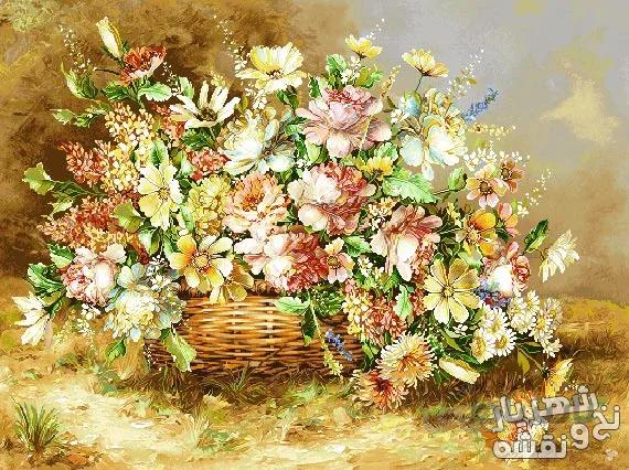 نخ و نقشه تابلوفرش طرح گل و سبد کد b23