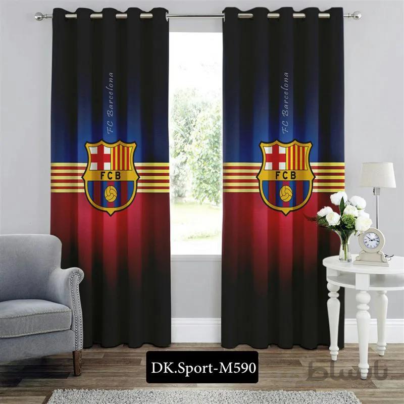 پرده پانچی (هازان و مخمل) کد DK.S.M590 طرح اسپرت تیم فوتبال بارسلونا