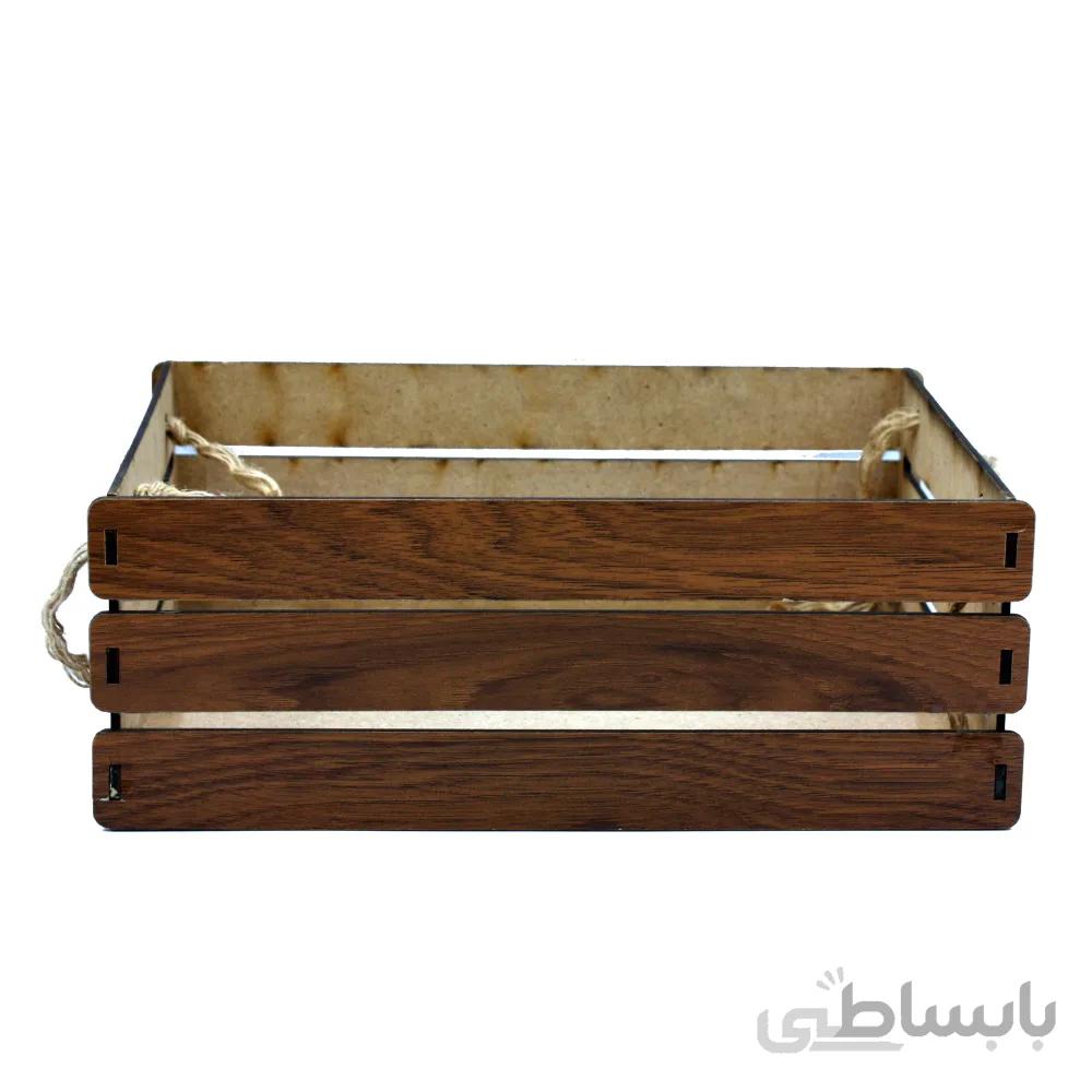 جعبه هدیه چوبی قهوه ای بزرگ دسته دار 19*25*10