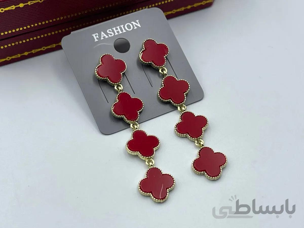 گوشواره ونکلیف قرمز با رنگ ثابت