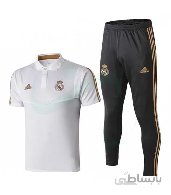 پلوشرت شلوار رئال مادرید سفید مشکی طلایی Real Madrid Polo Shirt 2019-20 White Black Gold