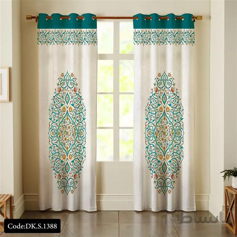 پرده پانچی (هازان و مخمل)کد DK.S.1388 طرح ایرانی و سنتی اسلیمی نقوش گلدار