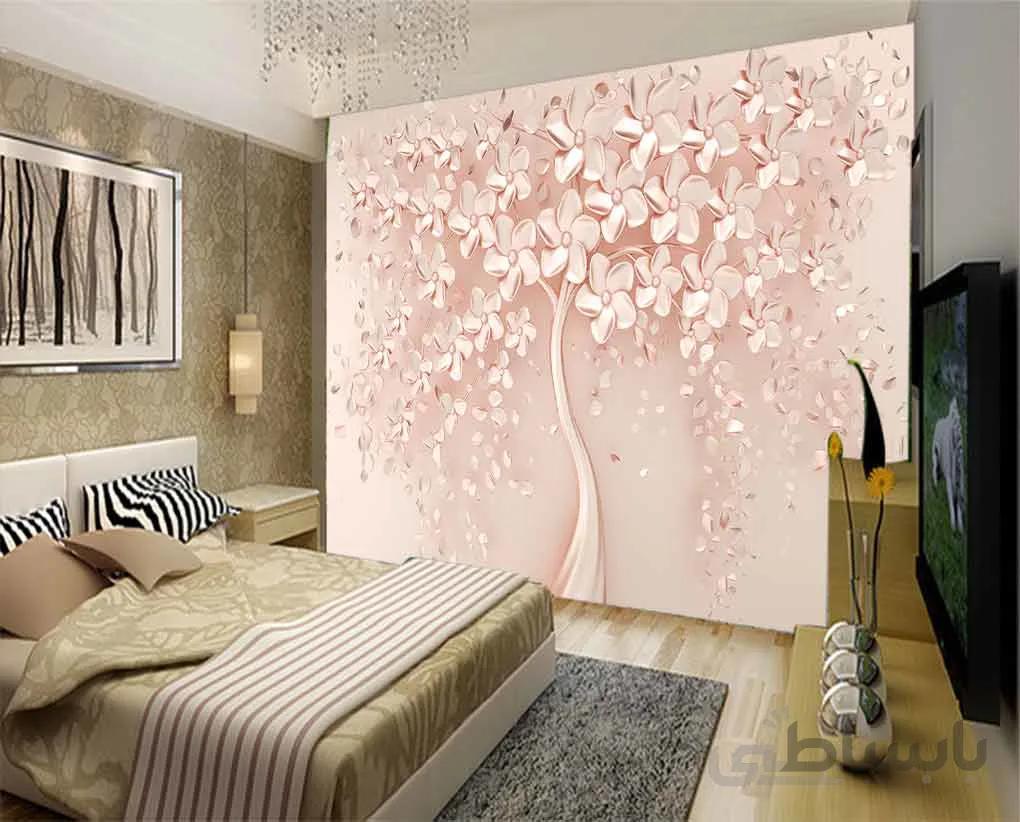 کاغذ دیواری سه بعدی درحت صورتی