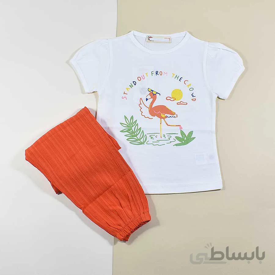 بلوز شلوار دخترانه بچه گانه طرح فلامینگو کد 2396